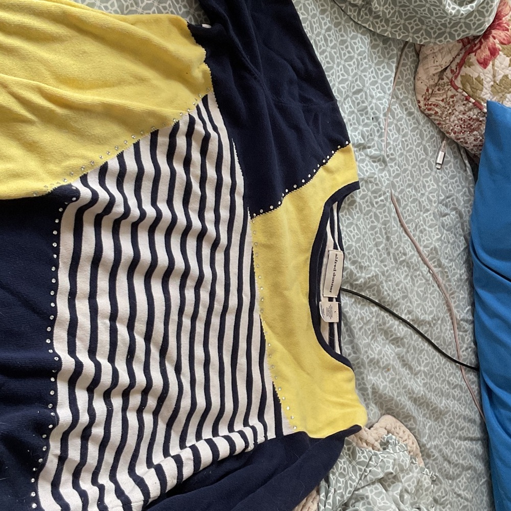 Alfred Dunner Navy and Cream Striped Top